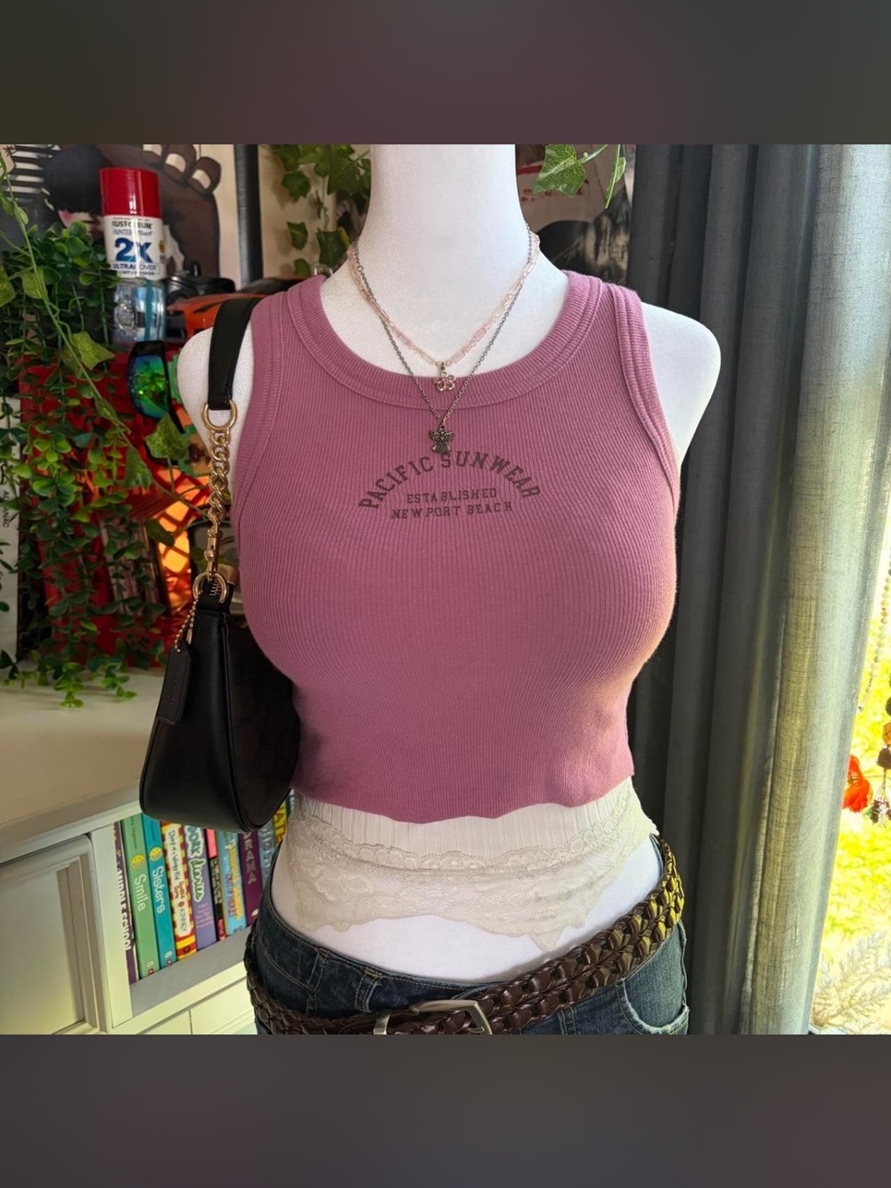 Pacsun Dusty Rose Ribbed Cropped Tank